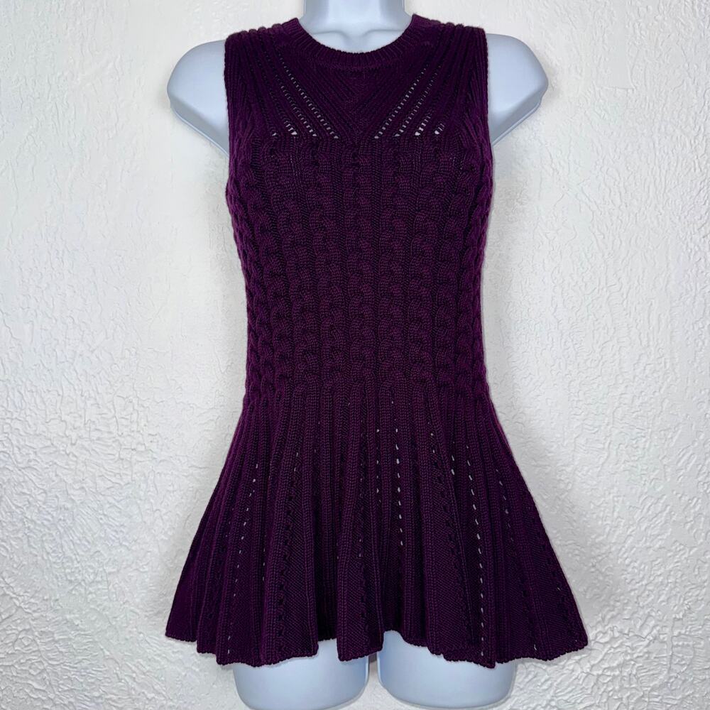Cushnie et Ochs Rib Cable Knit Sweater Sleeveless Peplum Merino Wool Chunky XS
